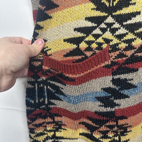 American Eagle Women’s Medium Aztec Tribal Sweater Vest Fringe Open Front - Picture 4 of 12